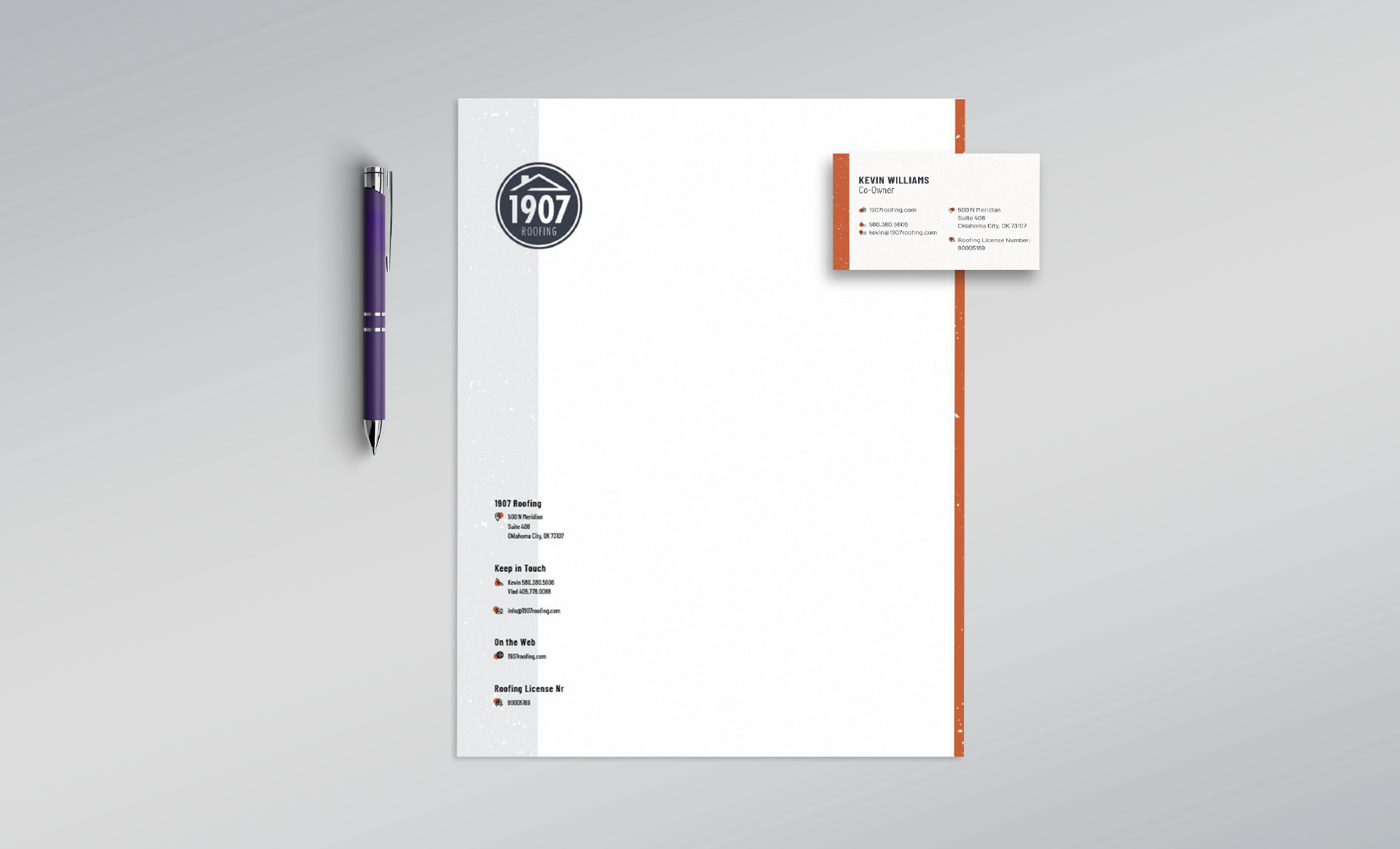 1907 Roofing letterhead and business card mockup