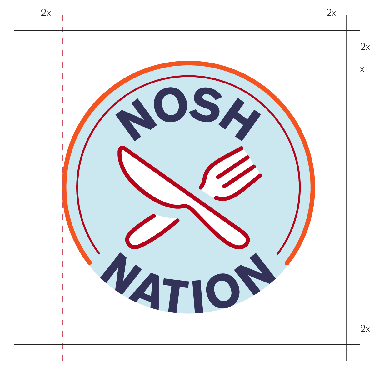 Nosh Nation Final, full color logo with measurements