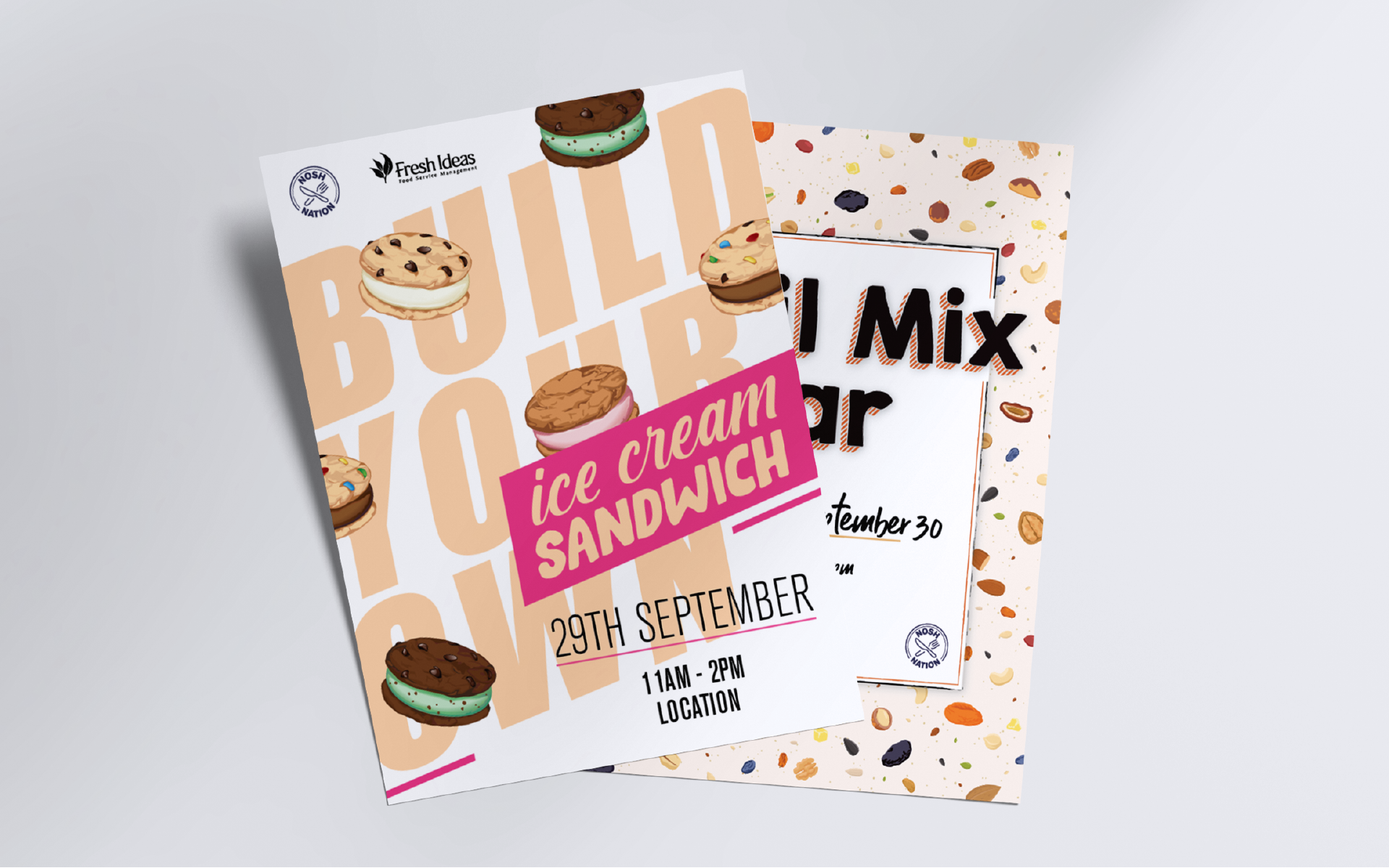 Two flyers on a blank background. The top one advertising a 