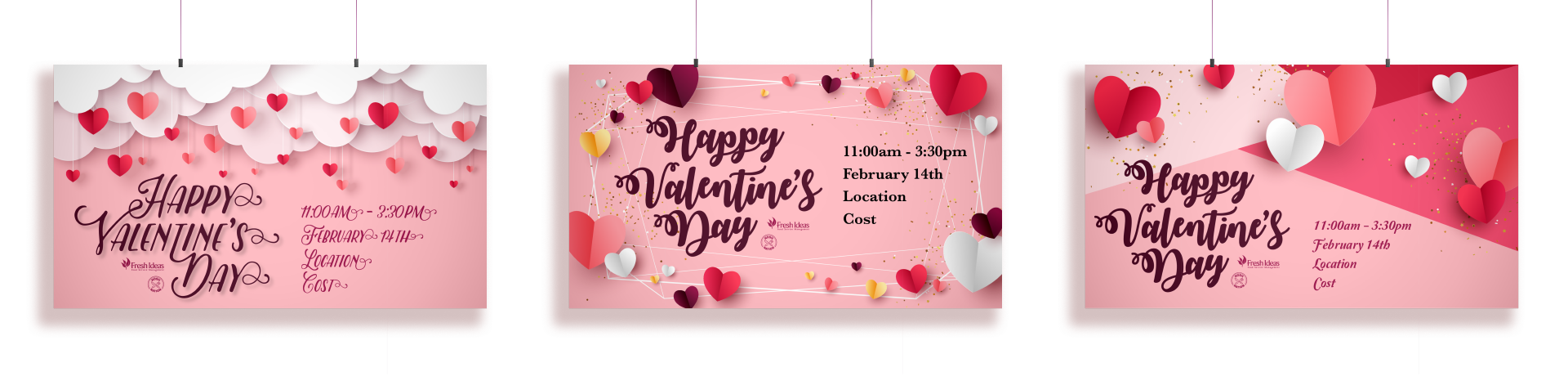 3 horizontal valentine's day posters