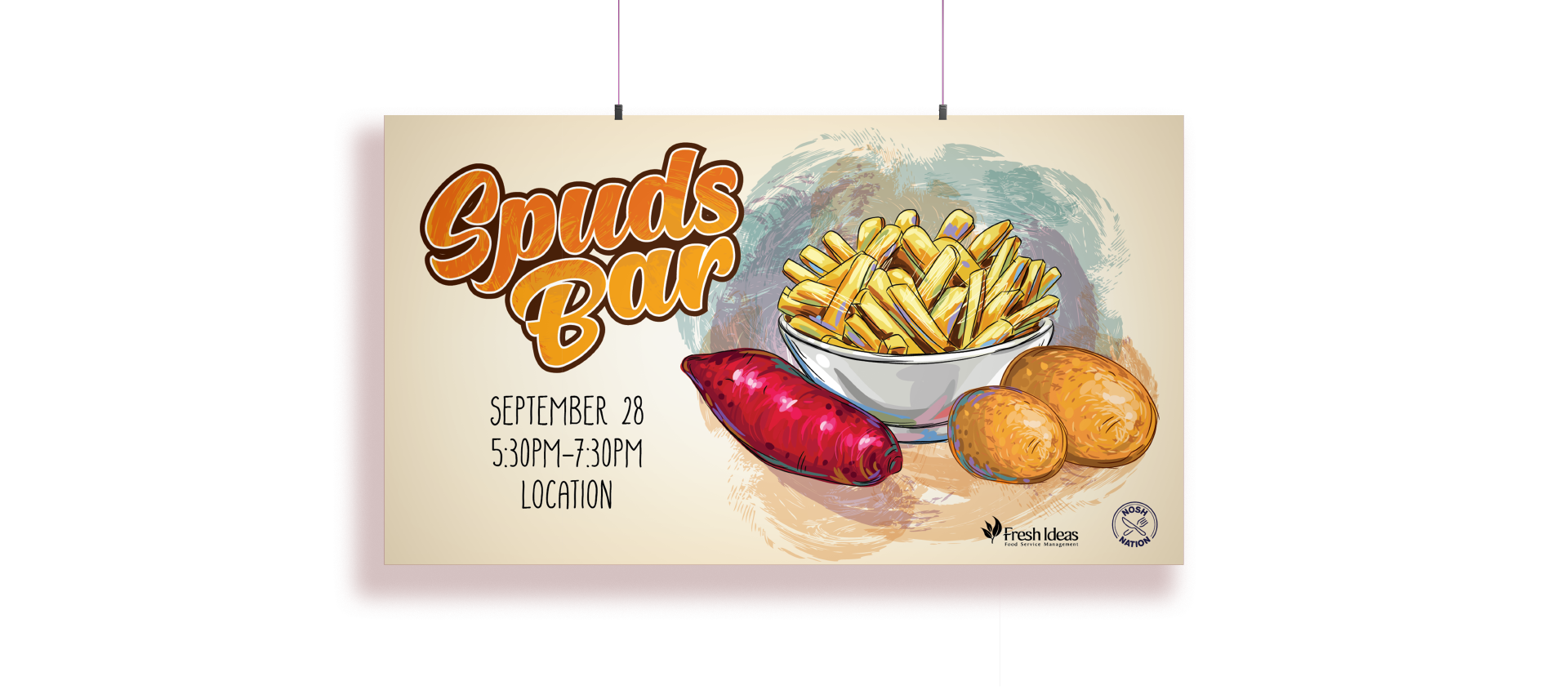 Horizontal poster advertising a Spuds Bar event