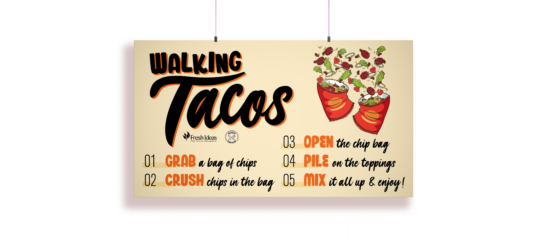 Horizontal poster advertising a walking tacos event