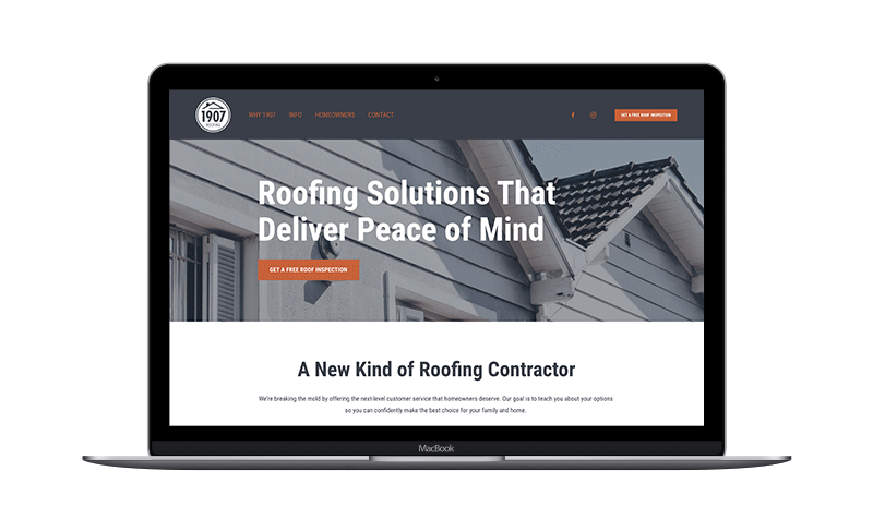 1907 roofing why us page mockup. Animated and showing the full length of the webpage.